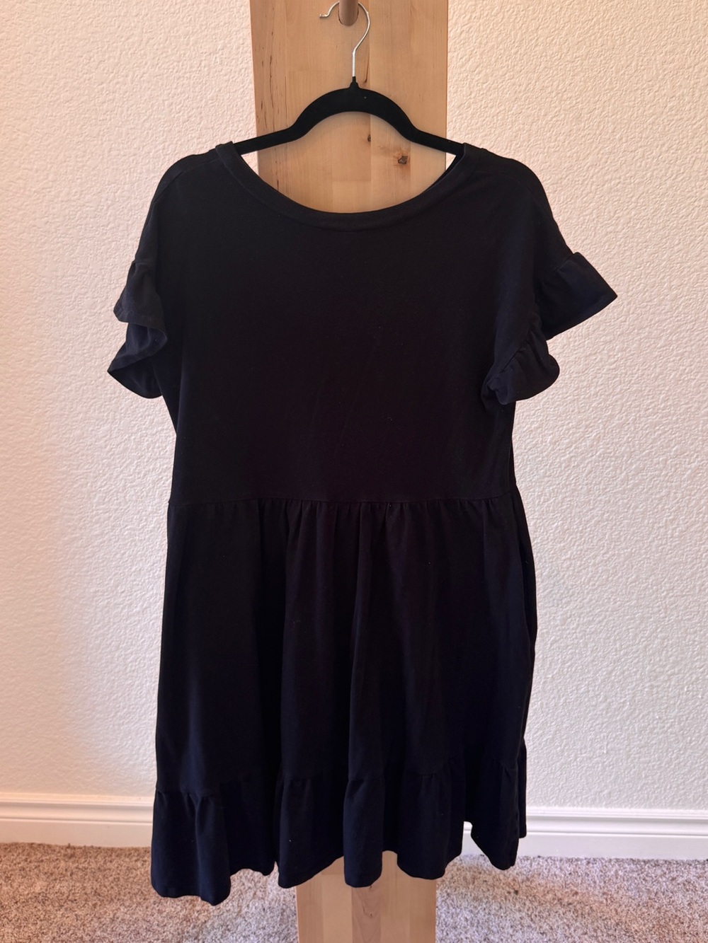 Lulu's Black Crewneck Ruffle Sleeve Dress